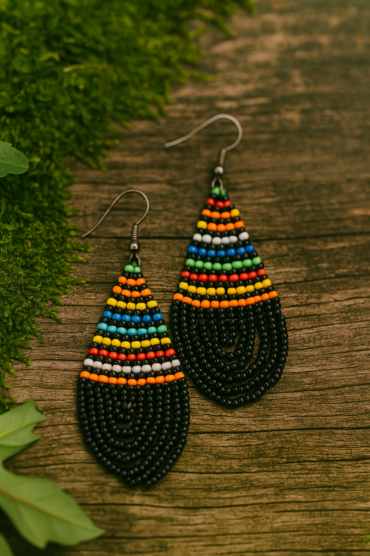 Rainbow Beaded Teardrop Earrings
