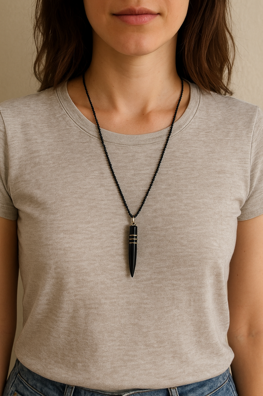 Black Beaded Pendant Necklace