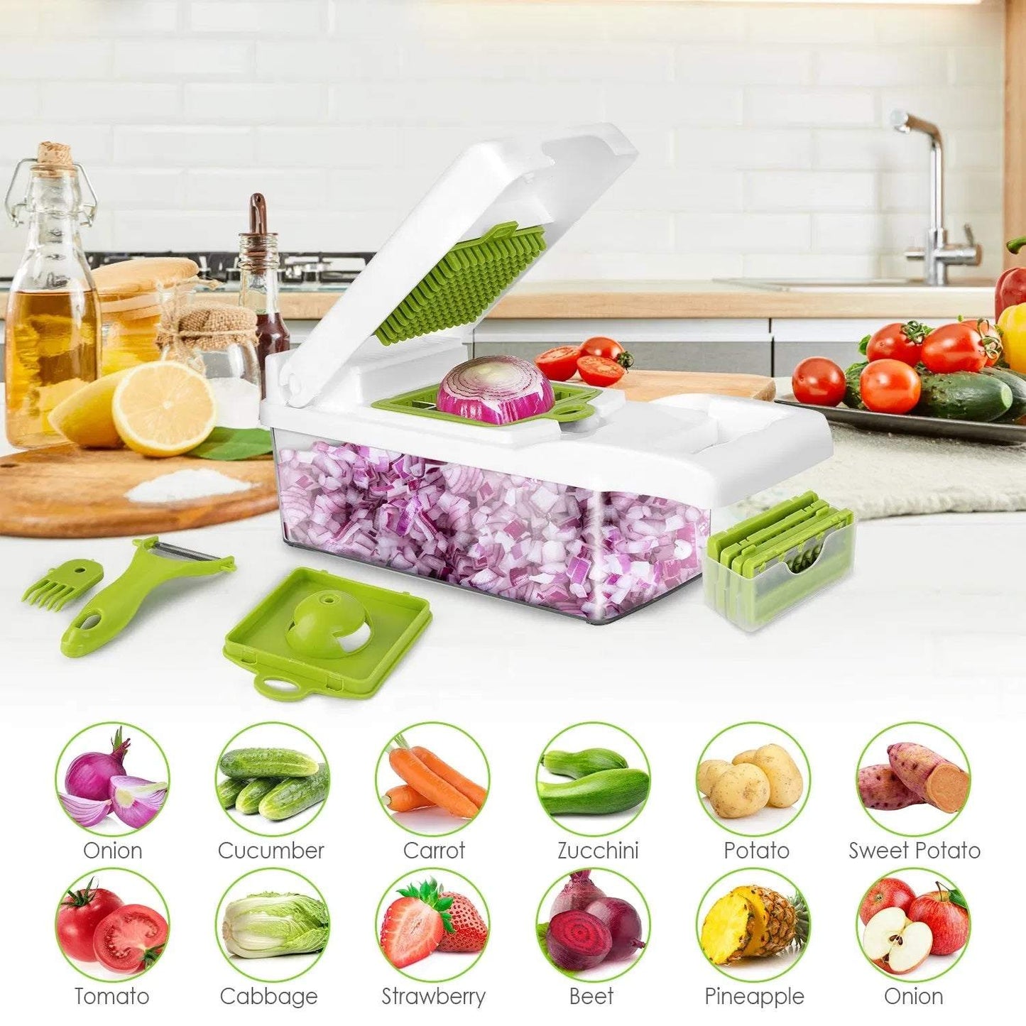 Multi-Slicer 12-in-1 Vegetable Slicer, Professional Food Slicer With Container