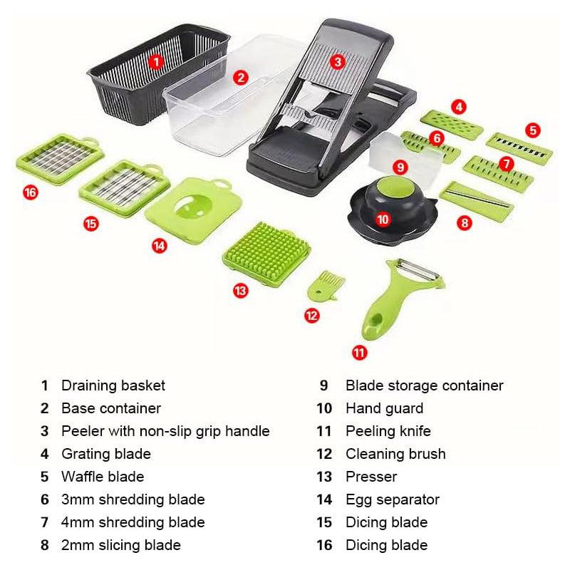 Multi-Slicer 16-in-1 Vegetable Slicer, Professional Food Slicer With Container