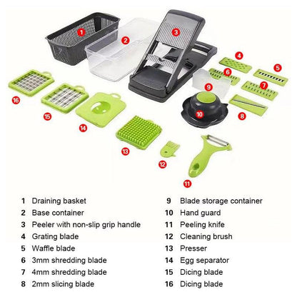 Multi-Slicer 16-in-1 Vegetable Slicer, Professional Food Slicer With Container