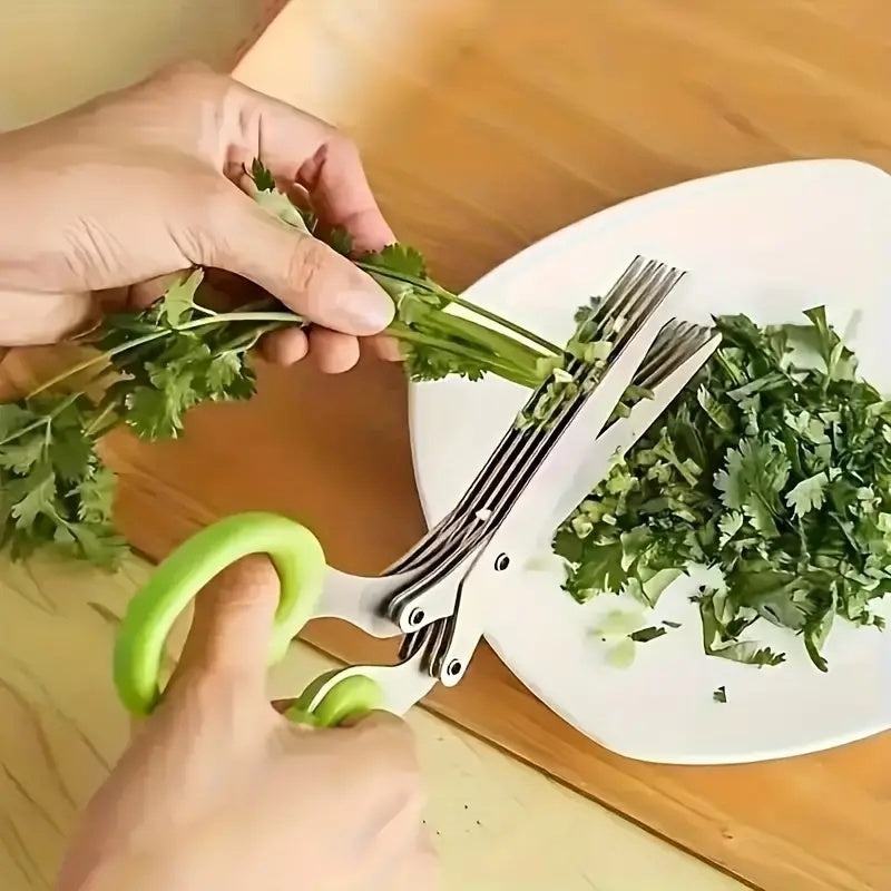 5-Layer Herb & Vegetable Scissors – Stainless Steel Multi-Blade Kitchen Shears for Scallions, Herbs, Spices, and Garnish Cutting