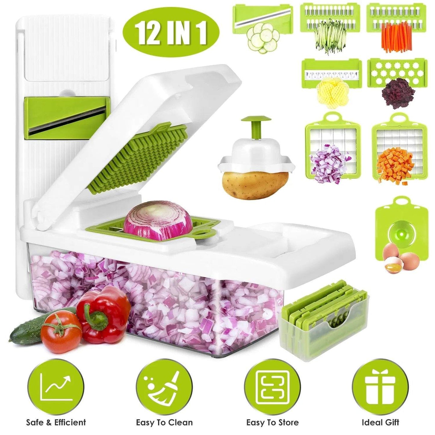 Multi-Slicer 12-in-1 Vegetable Slicer, Professional Food Slicer With Container