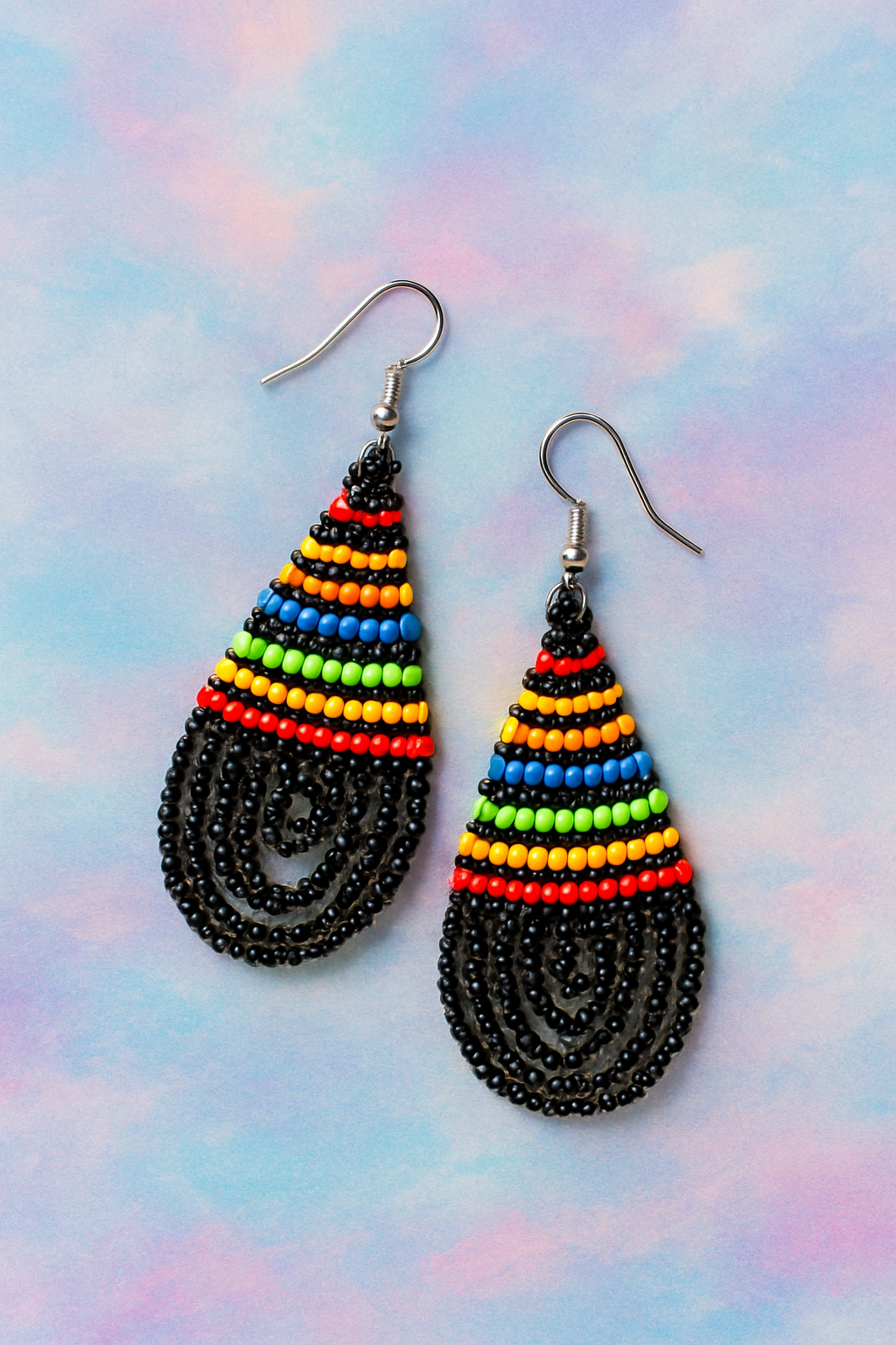 Rainbow Beaded Teardrop Earrings