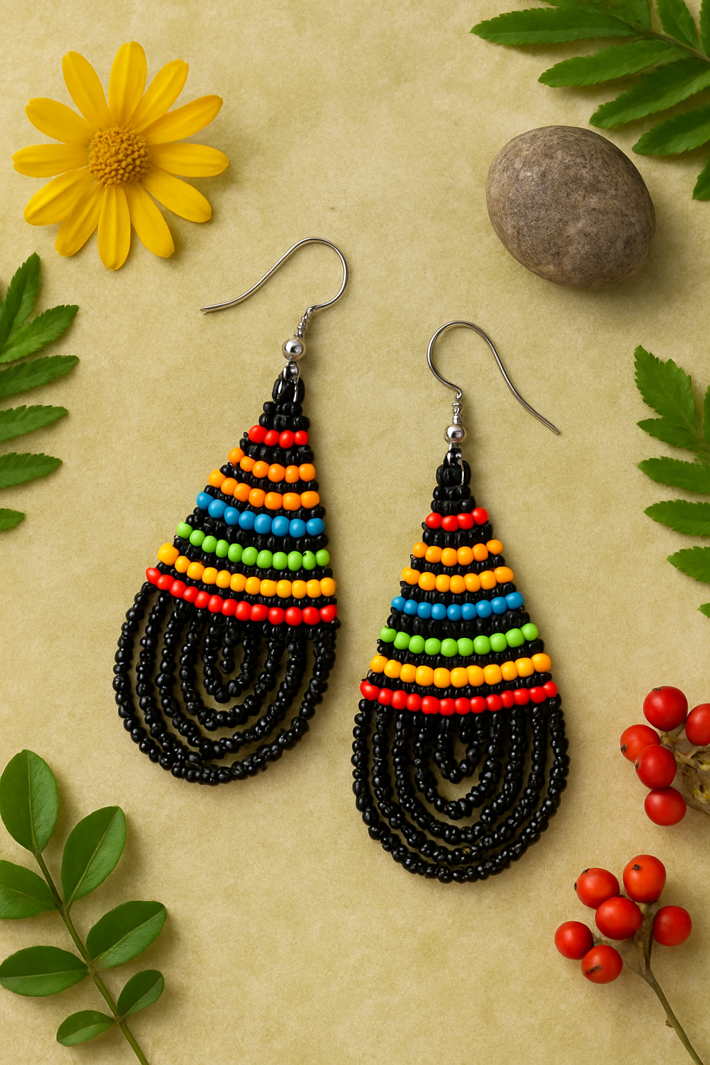 Rainbow Beaded Teardrop Earrings
