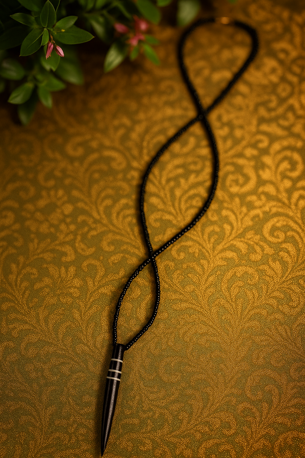 Black Beaded Pendant Necklace