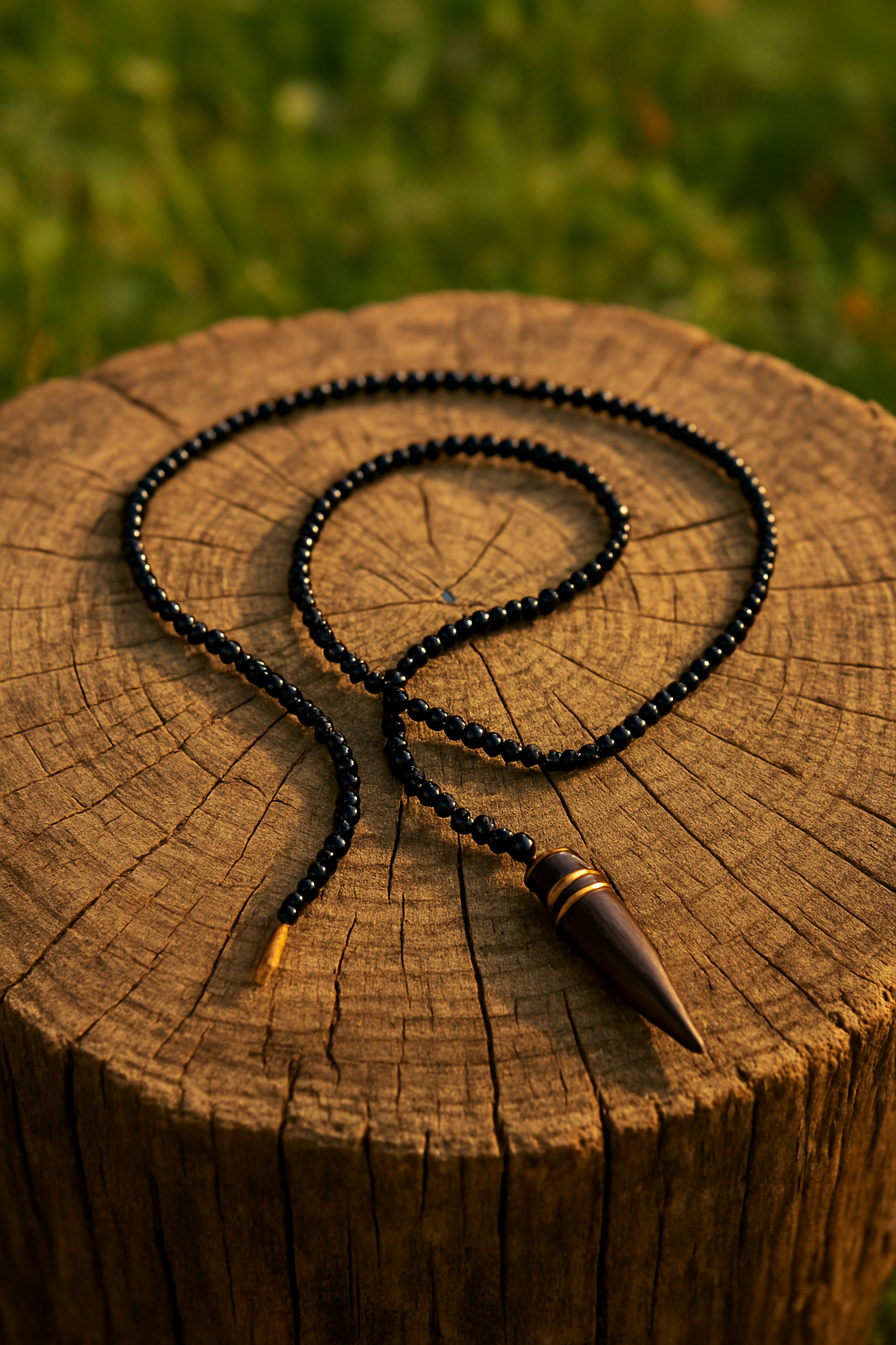 Black Beaded Pendant Necklace