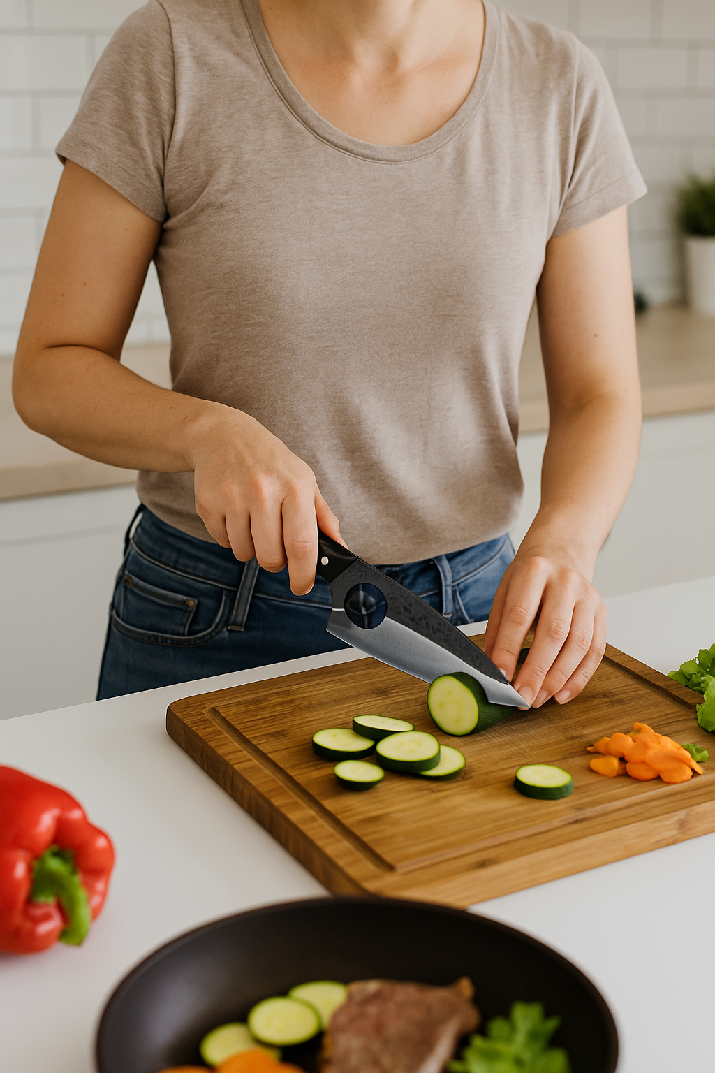 Hand-Forged Chef Knife – Premium Stainless Steel Blade, Walnut Handle for Meat, Fish & Veggies