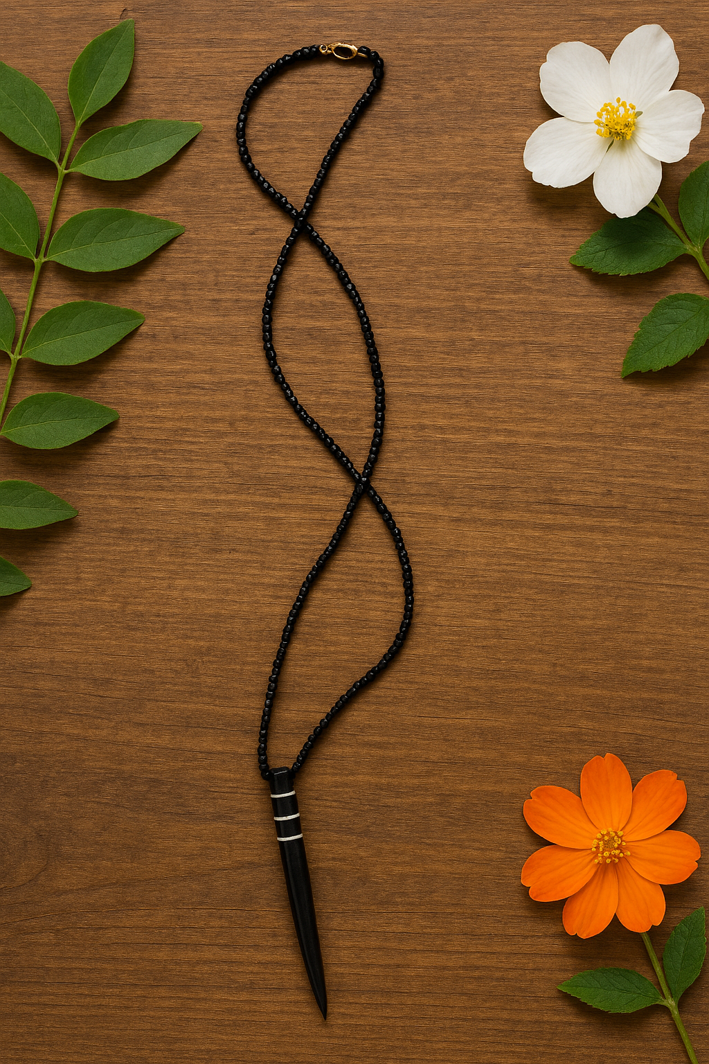 Black Beaded Pendant Necklace