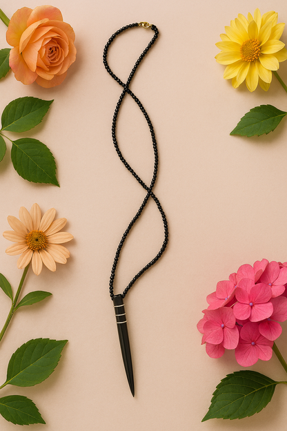 Black Beaded Pendant Necklace