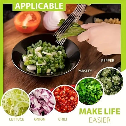 5-Layer Herb & Vegetable Scissors – Stainless Steel Multi-Blade Kitchen Shears for Scallions, Herbs, Spices, and Garnish Cutting