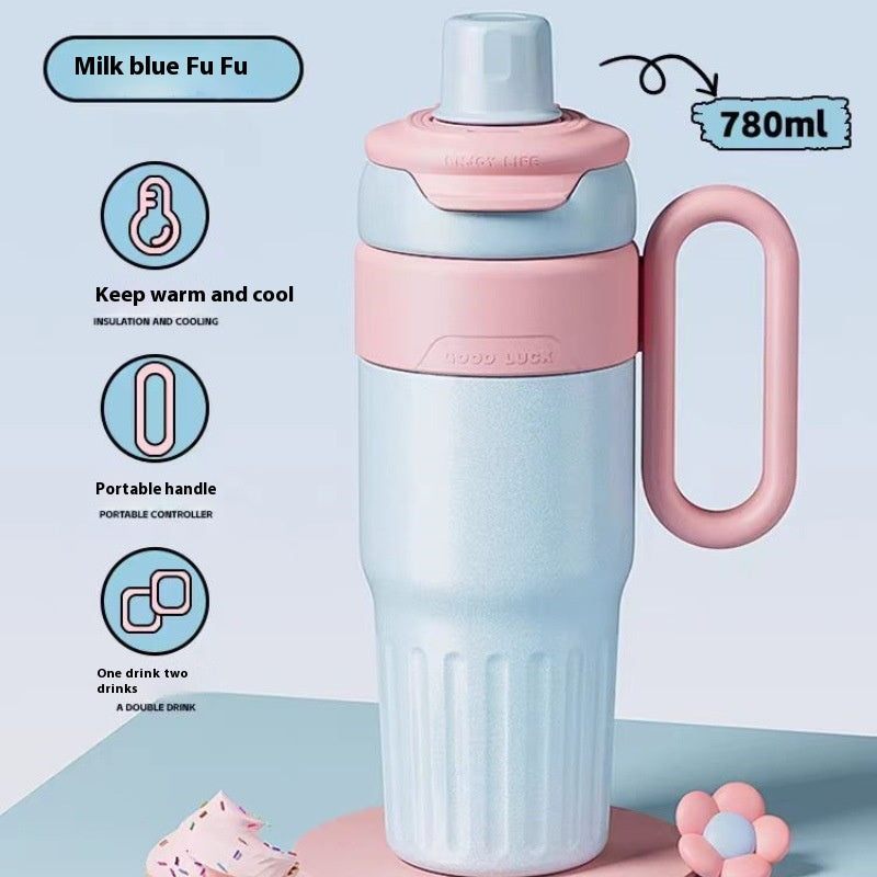Gradient Dual-Drink Thermo Cup – 780ml Stainless Steel with Straw & Lid