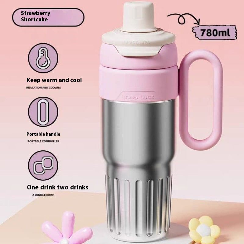 Gradient Dual-Drink Thermo Cup – 780ml Stainless Steel with Straw & Lid