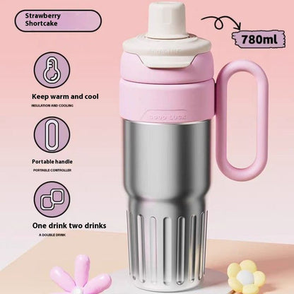 Gradient Dual-Drink Thermo Cup – 780ml Stainless Steel with Straw & Lid